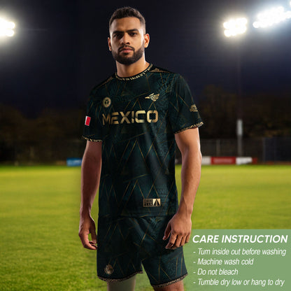 Mexico Heritage Dark Green Gold Vintage Tribal Aztec National Soccer Jersey