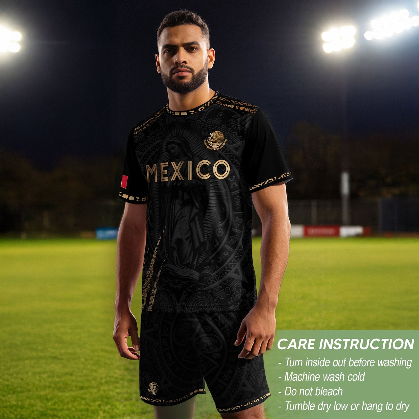 Mexico Heritage Orgullo Mexicano Black Gold Virgin Mary Guadalupe Catholic Soccer Jersey