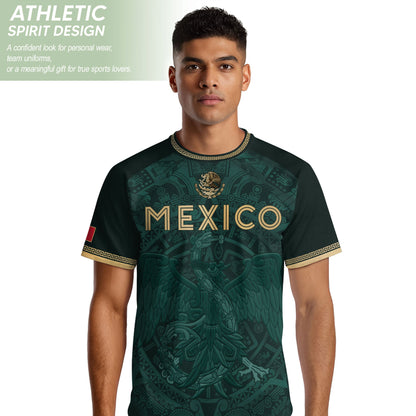 Mexico Heritage Orgullo Mexicano Green Gold Eagle Aztec Calendar Soccer Jersey