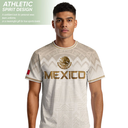 Mexico Heritage Orgullo Mexicano Beige Gold Aztec Pyramid Sun Stone Soccer Jersey