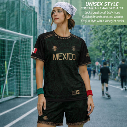 Mexico Heritage Dark Green Gold Vintage Athletic Aztec Calendar Soccer Jersey