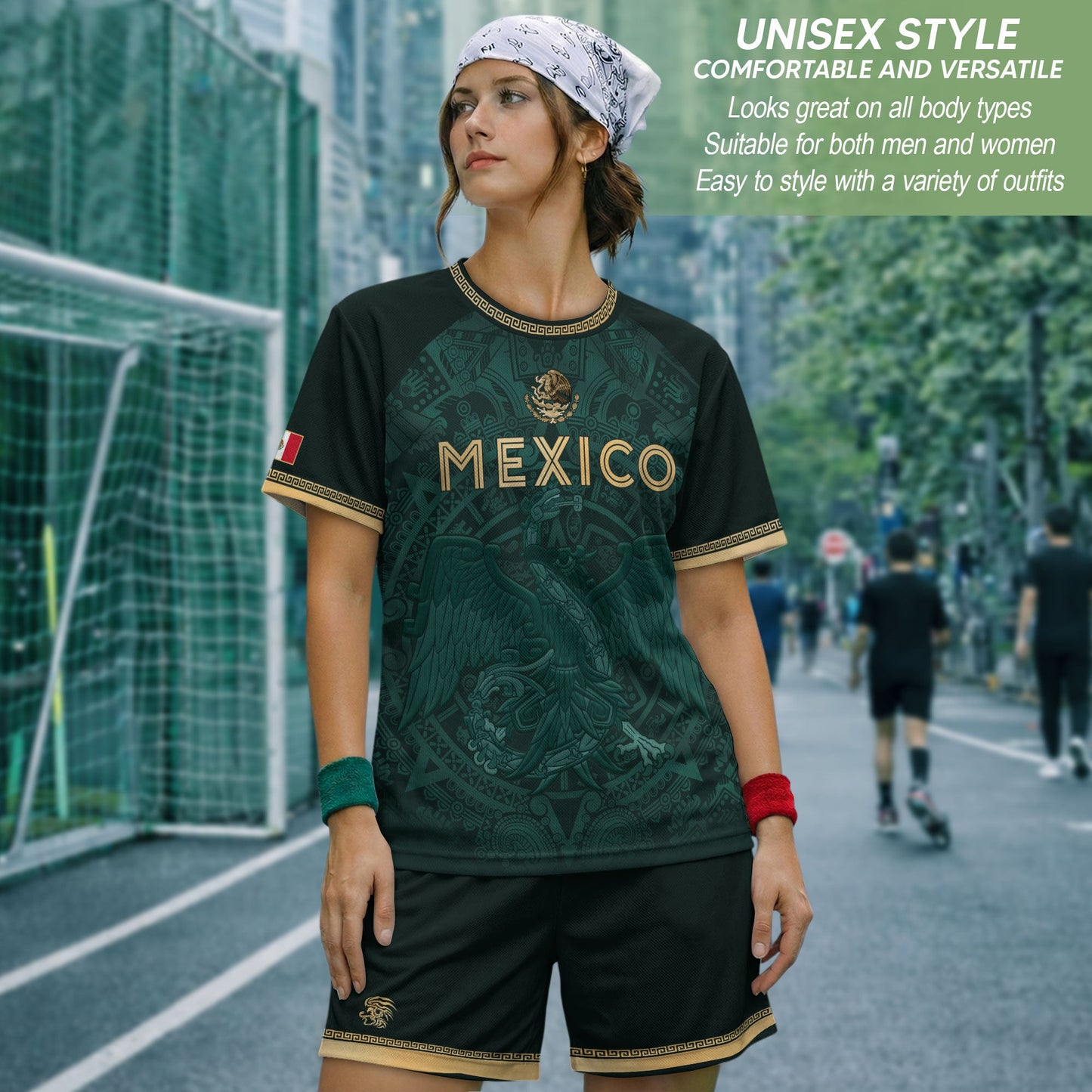 Mexico Heritage Orgullo Mexicano Green Gold Eagle Aztec Calendar Soccer Jersey