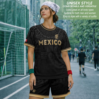 Mexico Coat of Arms Black Gold Ancient Mayan Aztec Symbols Soccer Jersey