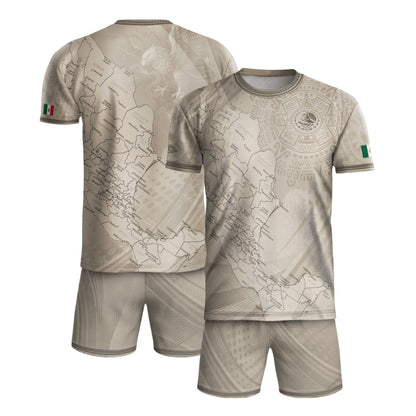 Mexico Beige Map Design Aztec Heritage Pride Soccer Jersey