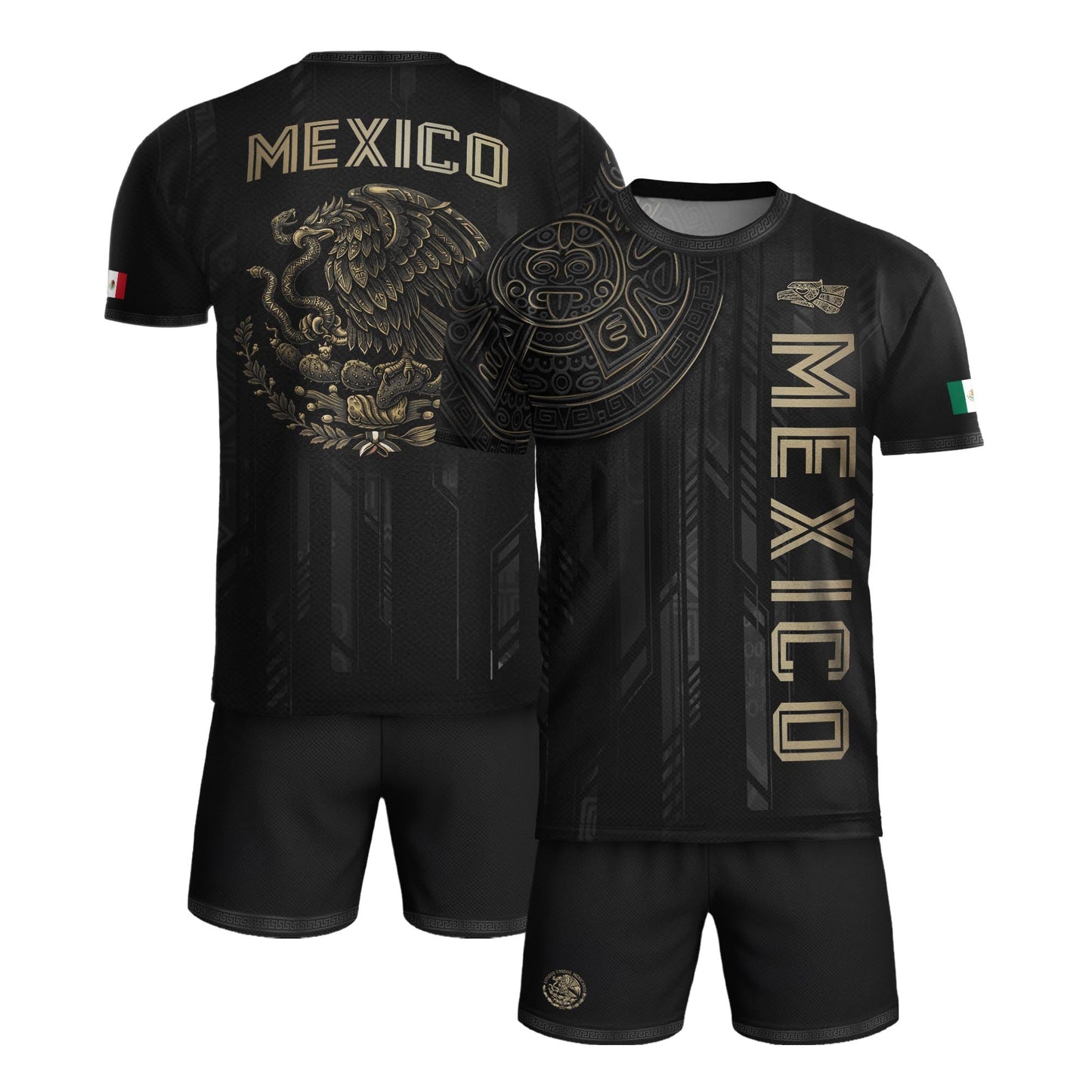 Mexico Black Gold Aztec Mayan Calendar Eagle Heritage National Soccer Jersey