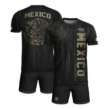 Mexico Black Gold Aztec Mayan Calendar Eagle Heritage National Soccer Jersey