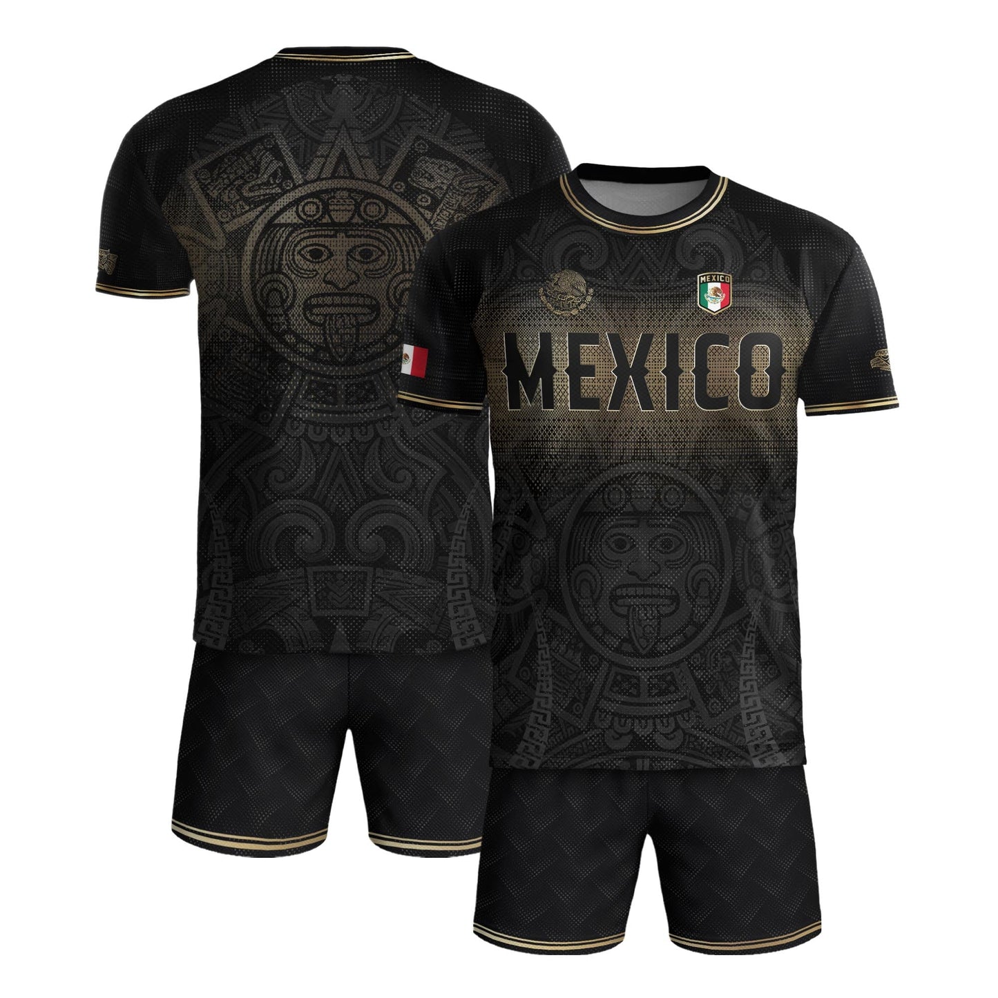 Mexico Black Gold Aztec Calendar Sun God Heritage National Soccer Jersey