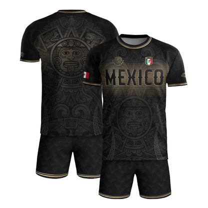 Mexico Black Gold Aztec Calendar Sun God Heritage National Soccer Jersey