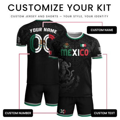 Custom Mexico Aztec Eagle Soccer Jersey Black Heritage Edition