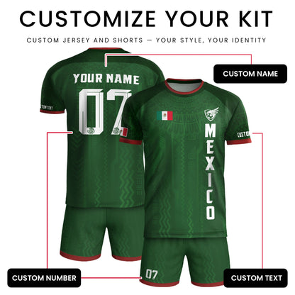 Custom Soccer Jersey Mexico Green Aztec Pattern Design