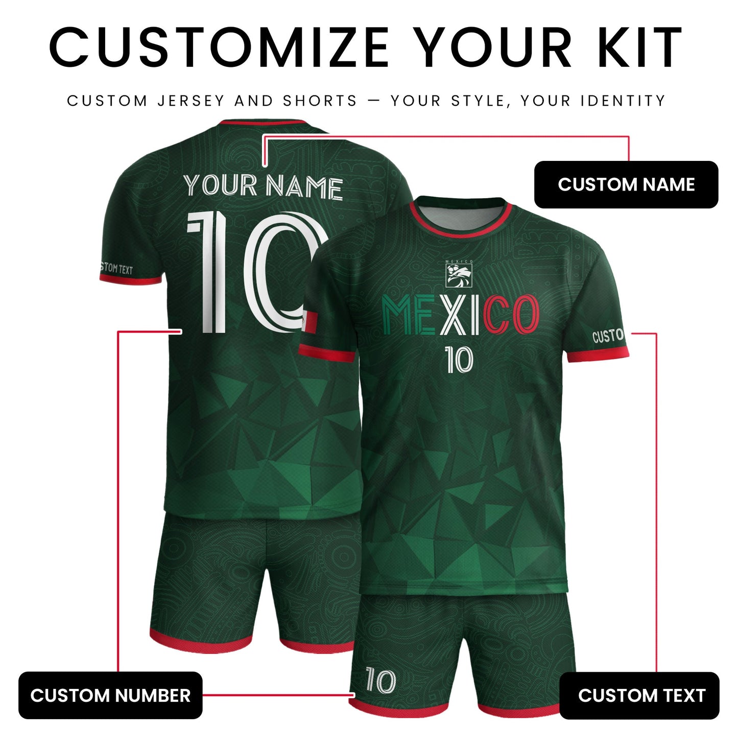 Custom Soccer Jersey Mexico Green Geometric Aztec Design