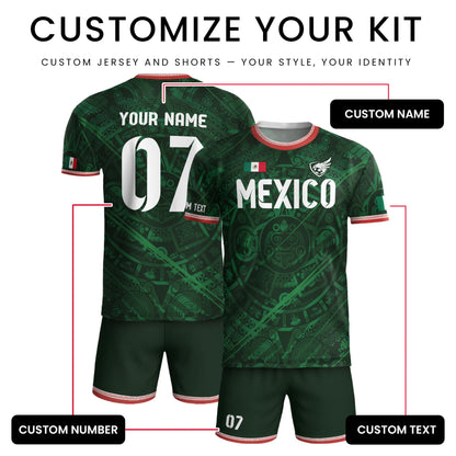 Custom Soccer Jersey Mexico Green Aztec Calendar Design