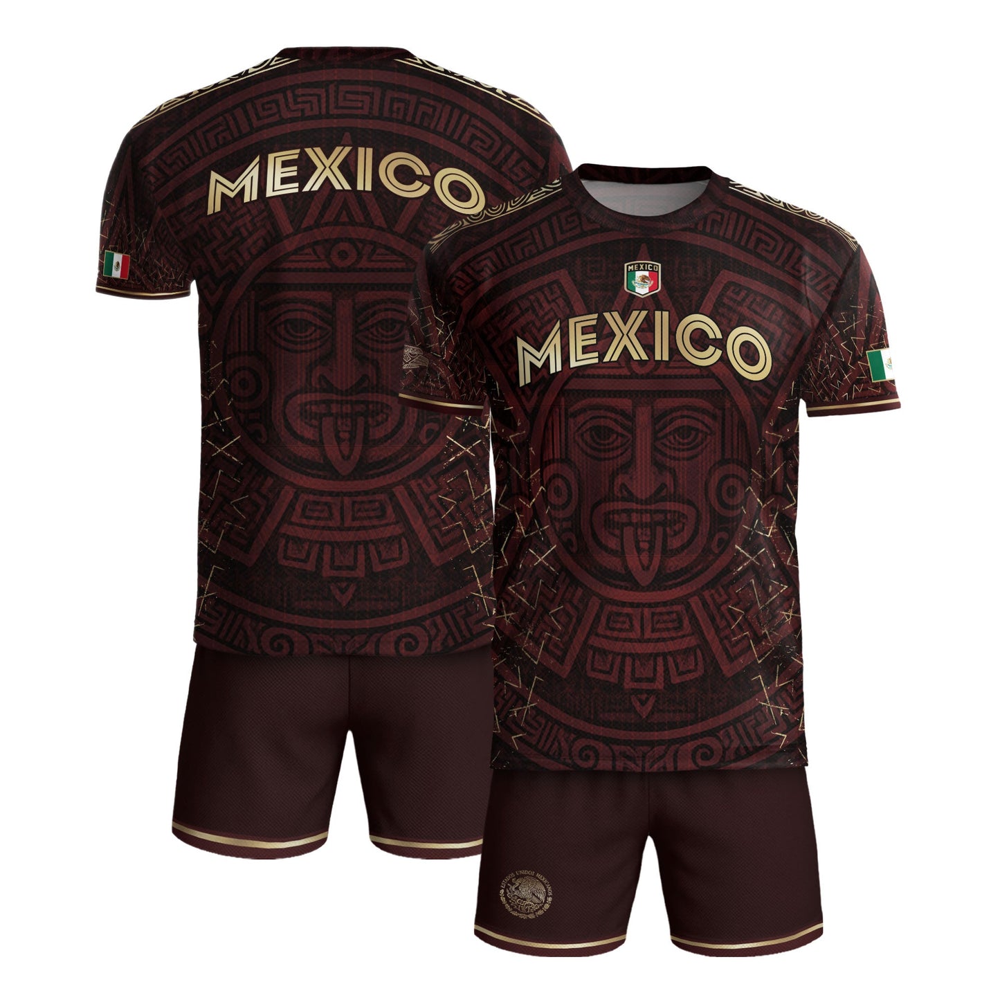 Mexico Burgundy Aztec Sun God Heritage Soccer Jersey