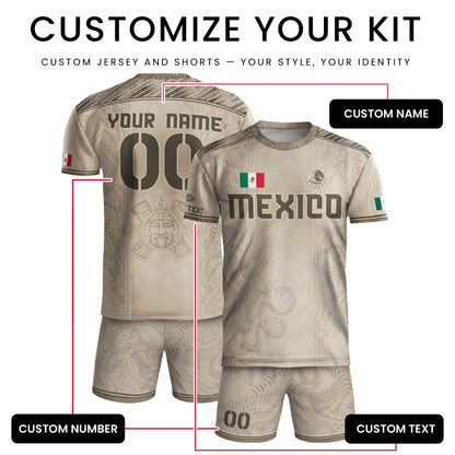 Custom Mexico Beige Eagle Aztec Calendar Soccer Jersey