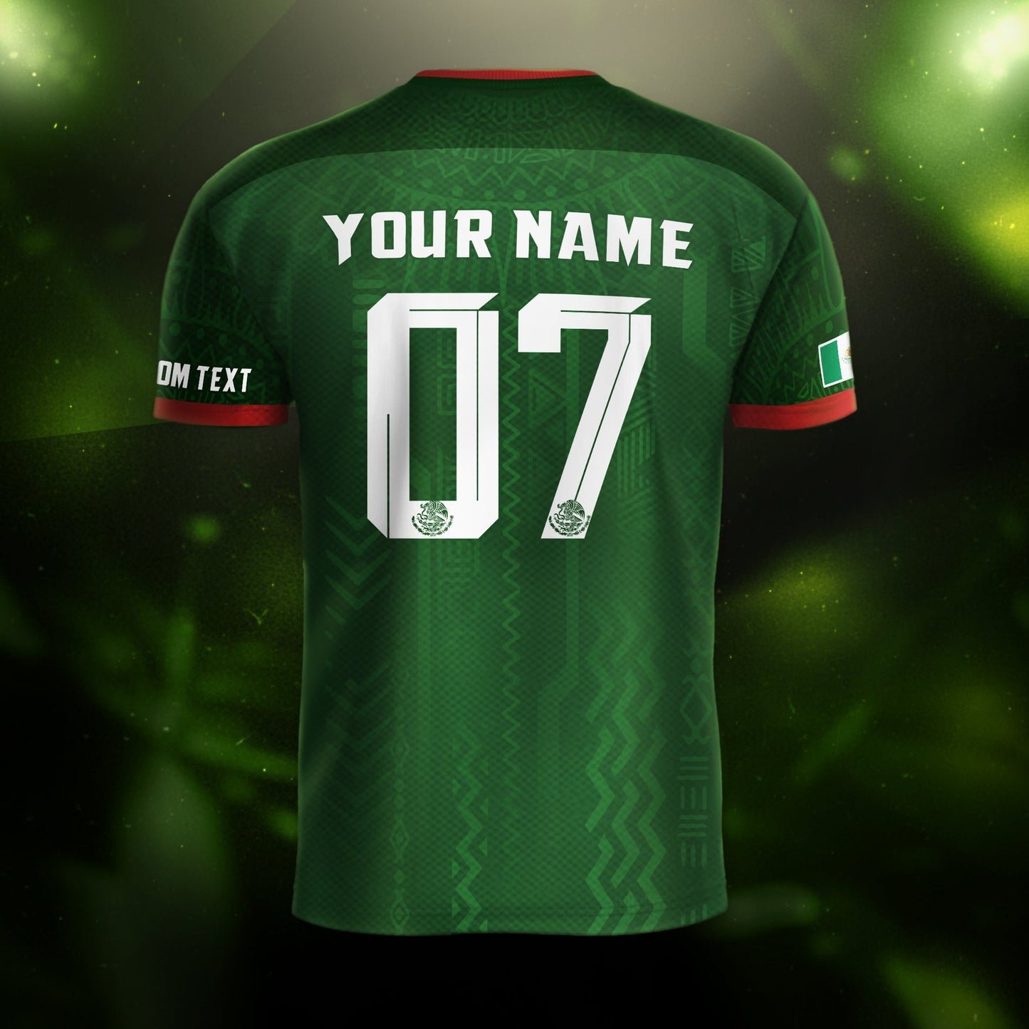 Custom Soccer Jersey Mexico Green Aztec Pattern Design