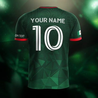 Custom Soccer Jersey Mexico Green Geometric Aztec Design