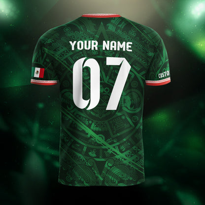 Custom Soccer Jersey Mexico Green Aztec Calendar Design