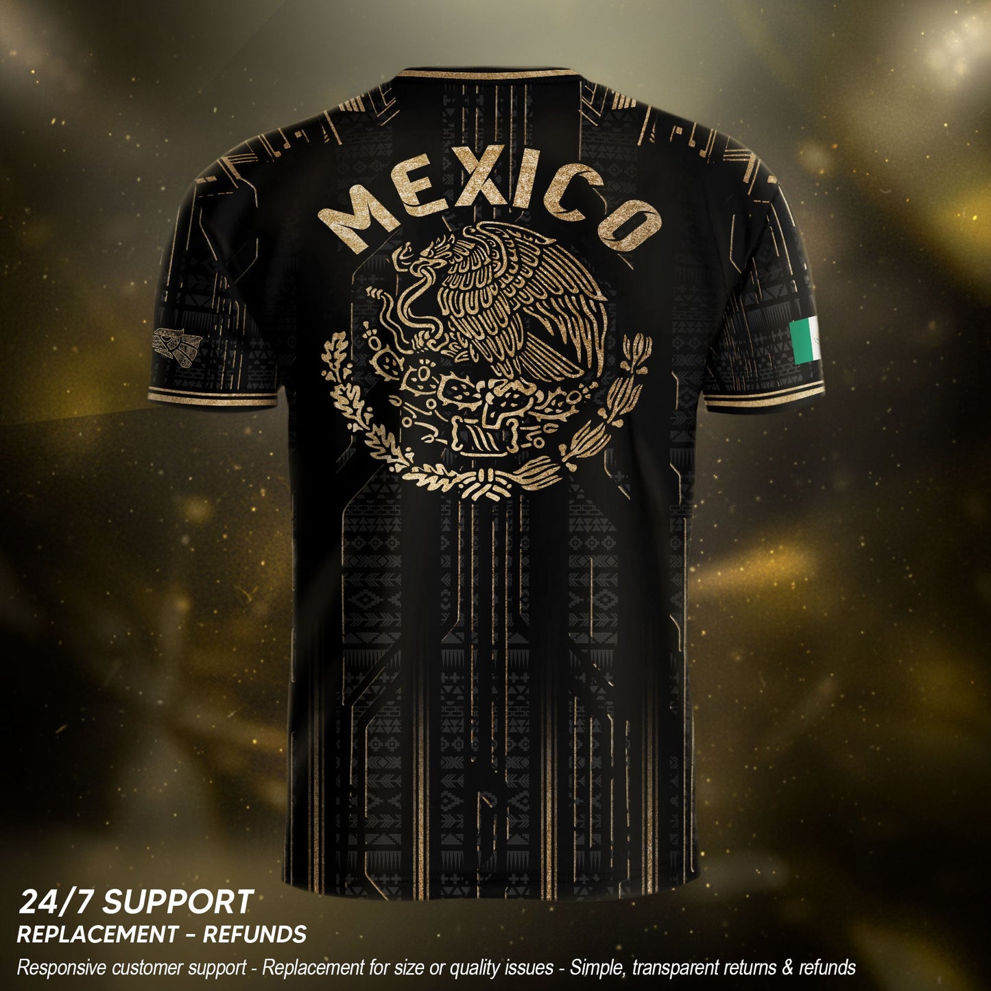 Mexico Soccer Jersey Black Aztec Warrior Gold Feather Design