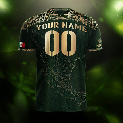 Custom Mexico Green Gold Map Aztec Heritage Soccer Jersey