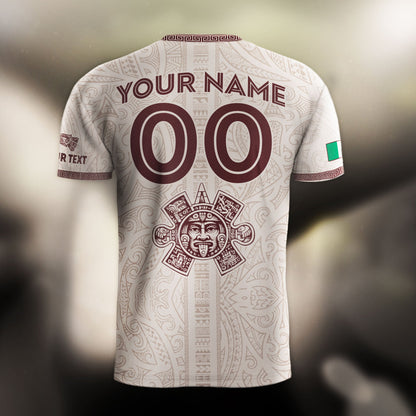 Custom Mexico Beige Aztec Eagle Pyramid Heritage Soccer Jersey