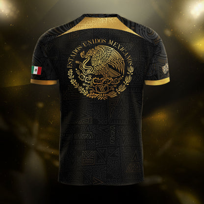 Mexico Black Gold Aztec Pattern Heritage Soccer Jersey