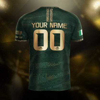 Custom Mexico Green Gold Aztec Pattern Soccer Jersey