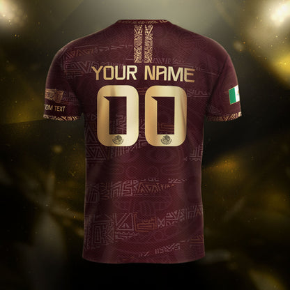 Custom Mexico Maroon Gold Aztec Heritage Soccer Jersey