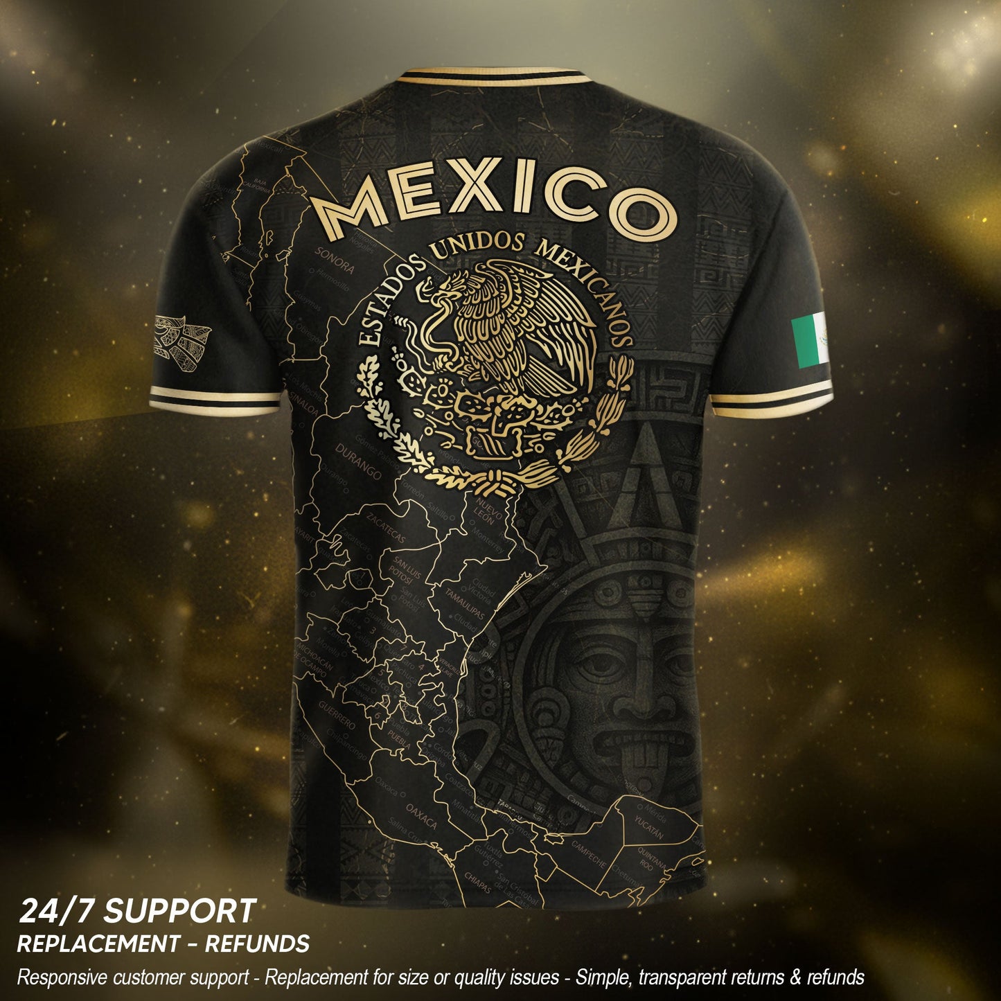 Mexico Black Gold Map Aztec Calendar Heritage Soccer Jersey