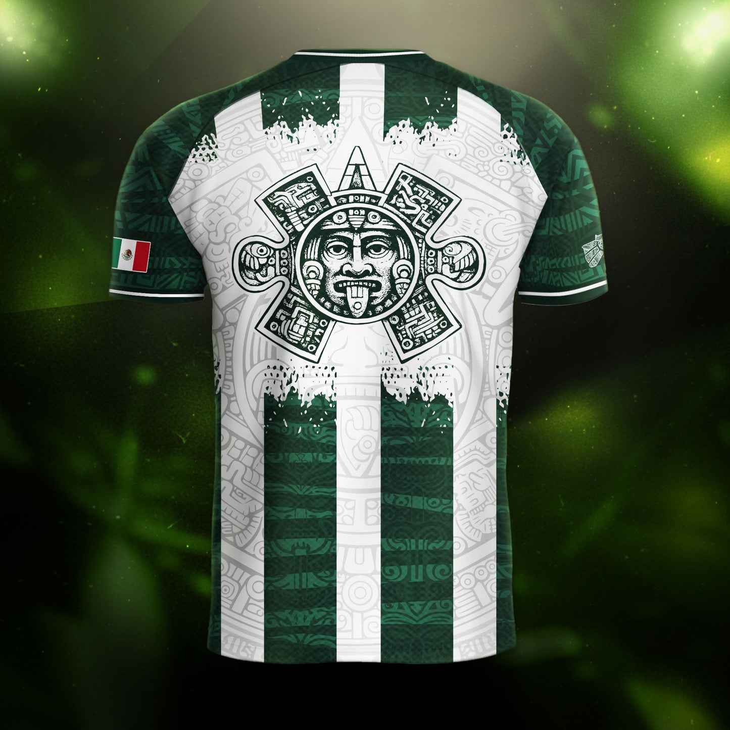 Mexico White Green Aztec Calendar Sun God Heritage National Soccer Jersey