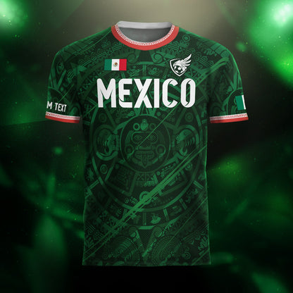 Custom Soccer Jersey Mexico Green Aztec Calendar Design
