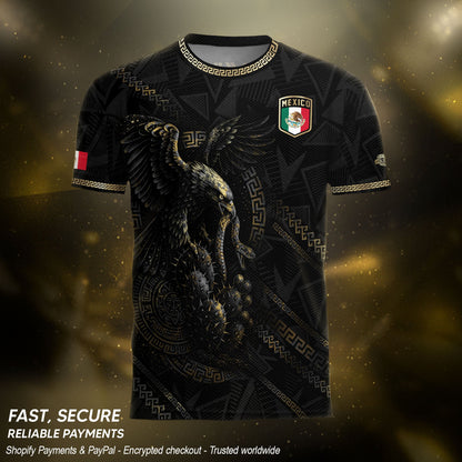 Mexico Soccer Jersey Black Aztec Eagle and Serpent Design