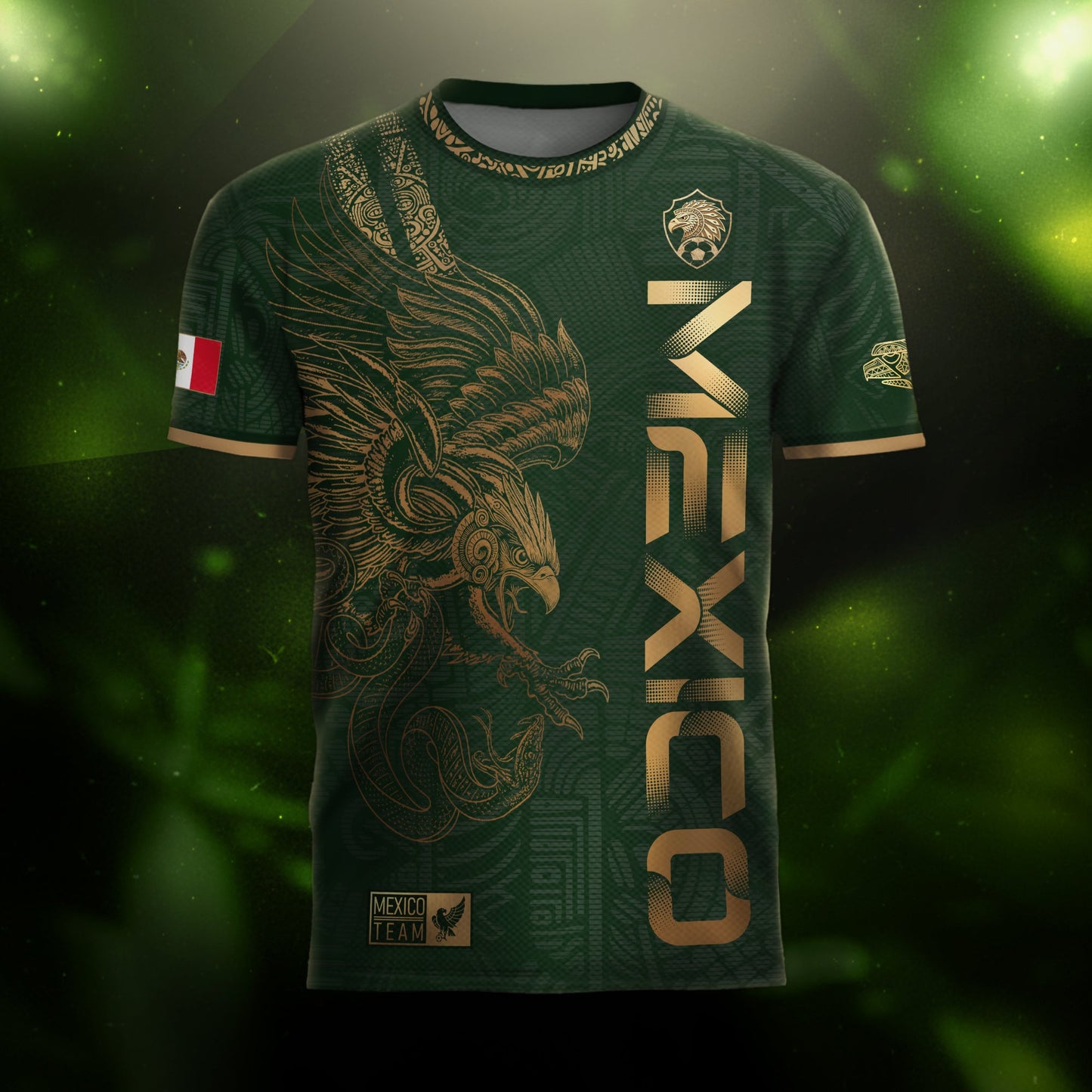 Mexico Green Gold Eagle Aztec Heritage Soccer Jersey Bundle