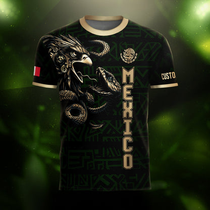 Custom Mexico Soccer Jersey Black Gold Aztec Eagle Design