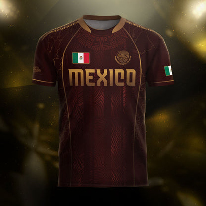Mexico Soccer Jersey Burgundy Gold Aztec Eagle Heritage Design