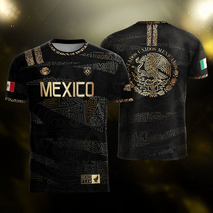 Mexico Black Gold Aztec Heritage Soccer Jersey with Eagle Crest Design Bundle