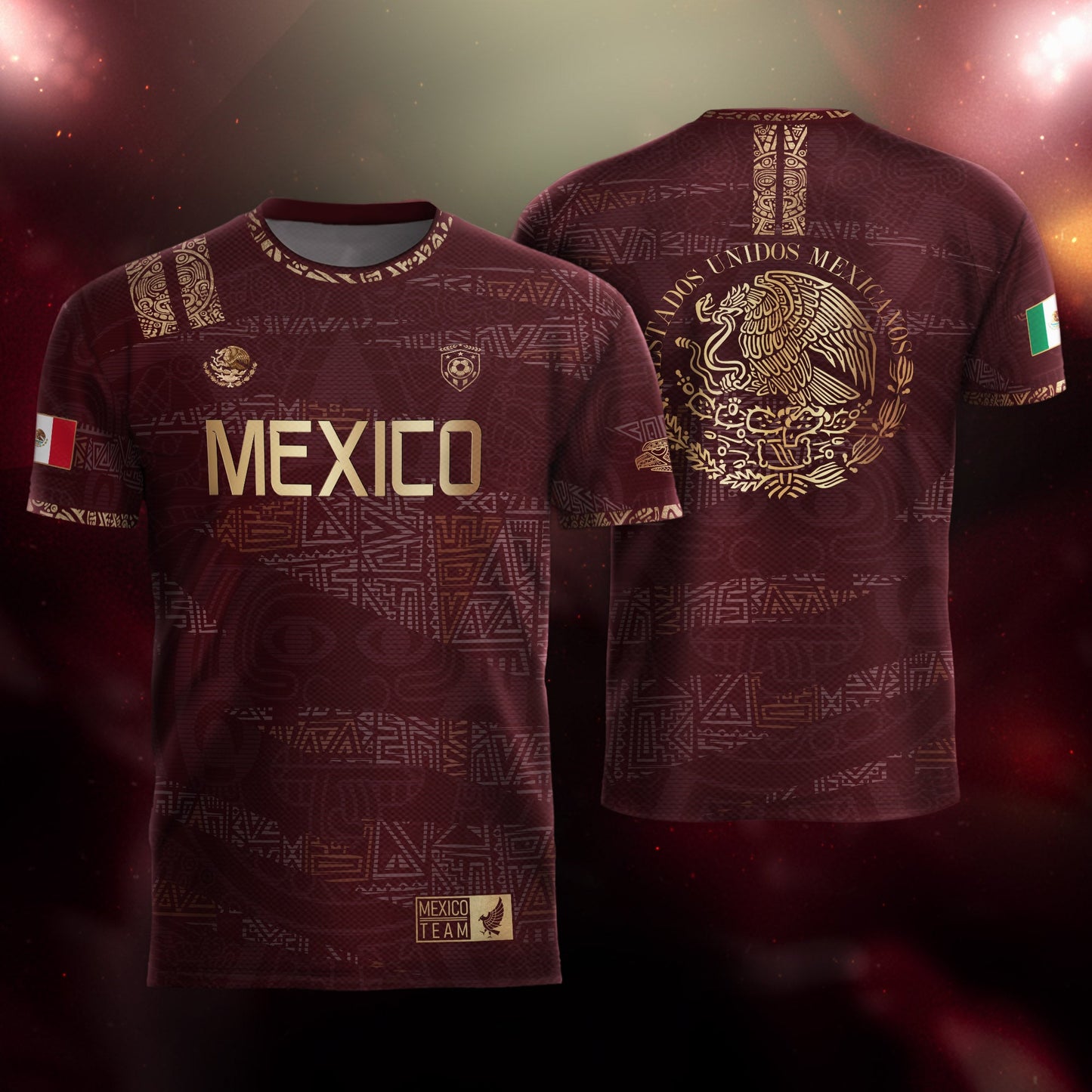 Mexico Aztec Heritage Soccer Jersey 3-Pack Bundle – Green Gold + Burgundy Gold Eagle Crest + Black Gold Eagle Crest