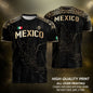 Mexico Black Heritage Map Soccer Jersey with Golden Aztec Details