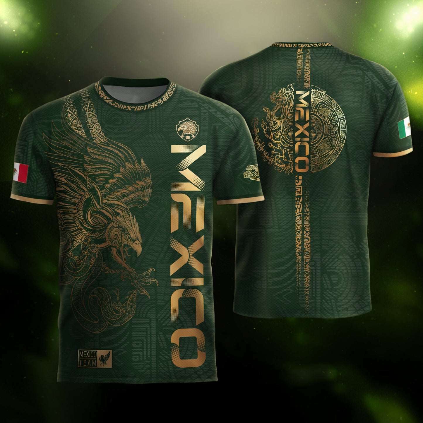 Mexico Aztec Gold Eagle Soccer Jersey 3-Pack Bundle – Black Gold Warrior + Green Gold Heritage + Burgundy Eagle Heritage