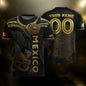 Custom Mexico Jersey Black Gold Eagle Serpent Aztec Design