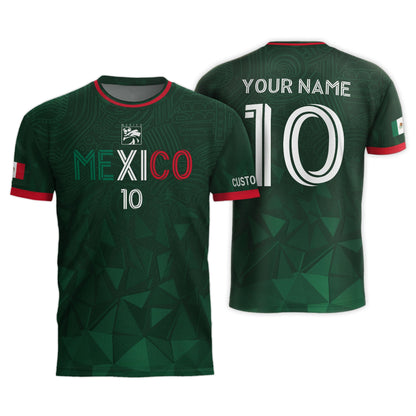 Custom Soccer Jersey Mexico Green Geometric Aztec Design