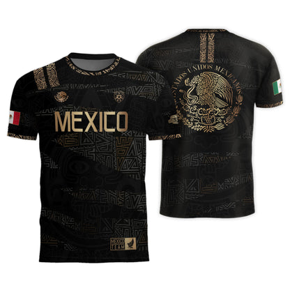 Mexico Black Gold Aztec Heritage Soccer Jersey with Eagle Crest Design Bundle