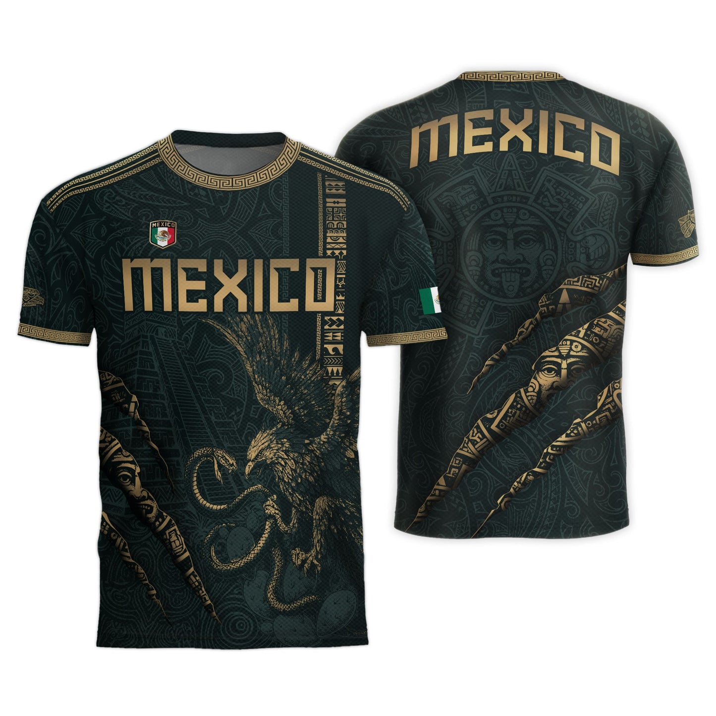 Test - Mexico Soccer Jersey Dark Green Aztec Eagle and Warrior Claw Design (Copy)