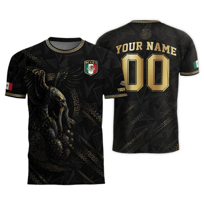 Custom Mexico Black Gold Eagle and Serpent Aztec Heritage Soccer Jersey