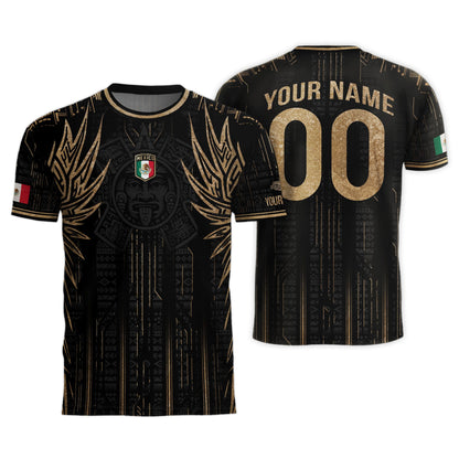 Custom Mexico Black Gold Aztec Warrior Wings Heritage Soccer Jersey