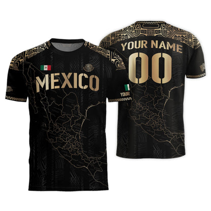 Custom Mexico Black Gold Soccer Jersey with Heritage Map and Aztec Details