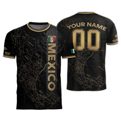 Custom Mexico Black Gold Soccer Jersey with Detailed Heritage Map Design