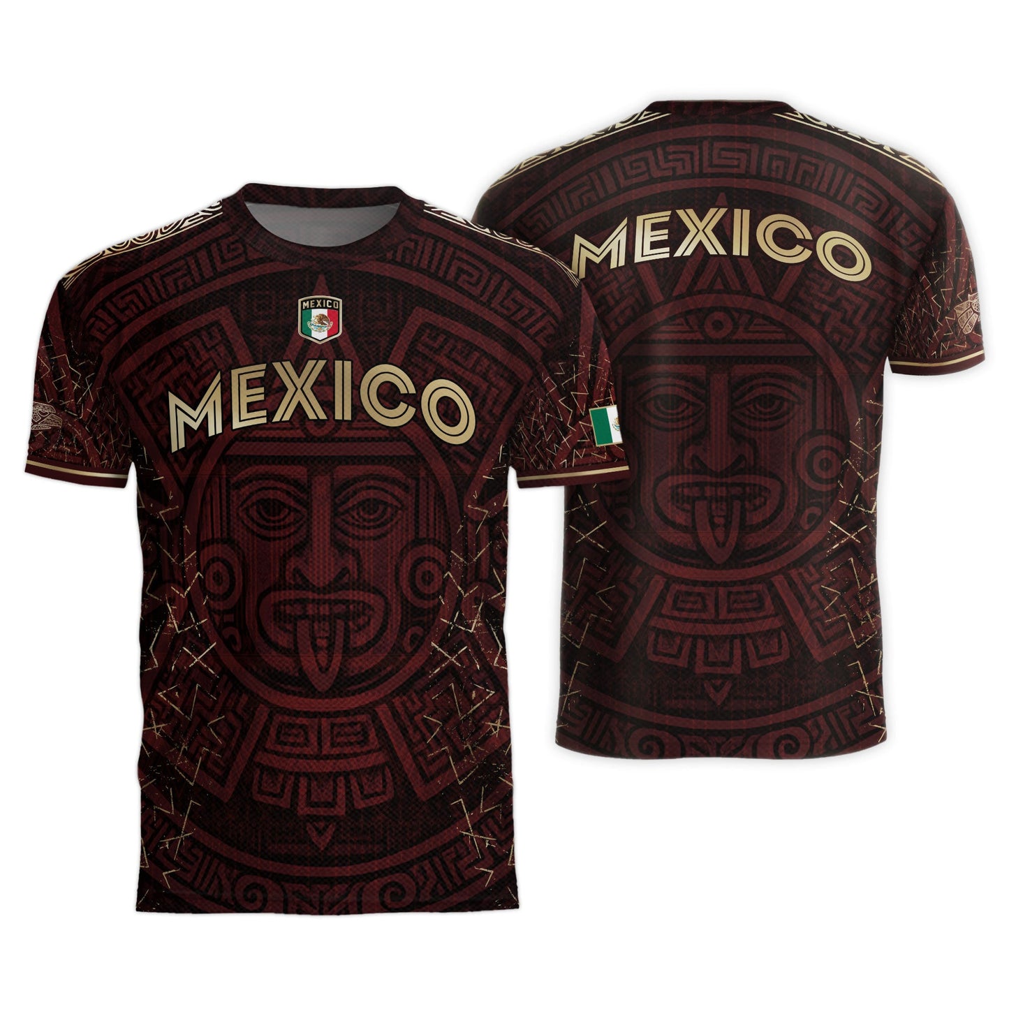Mexico Burgundy Aztec Sun God Heritage Soccer Jersey