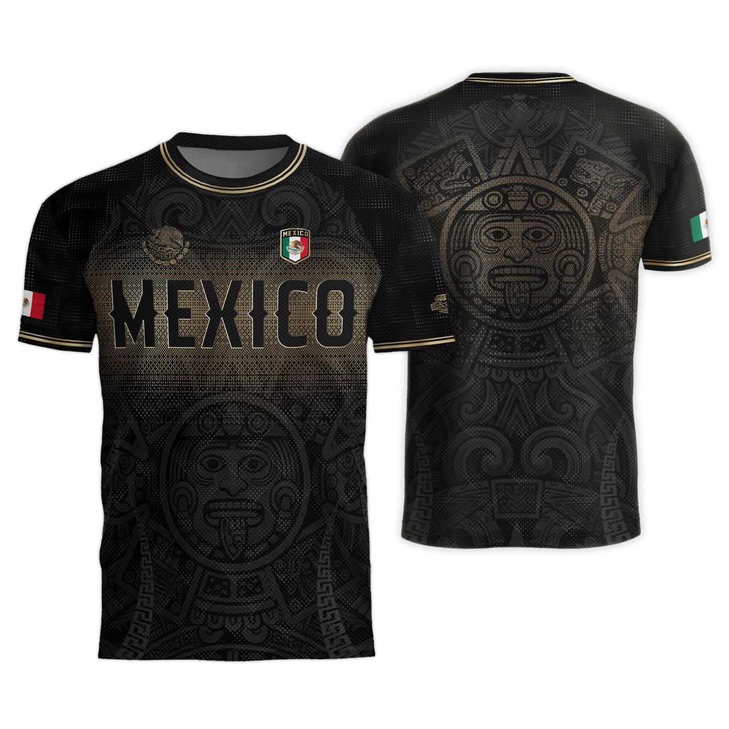 Mexico Black Gold Aztec Calendar Sun God Heritage National Soccer Jersey