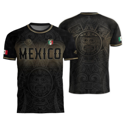 Mexico Black Gold Aztec Calendar Sun God Heritage National Soccer Jersey