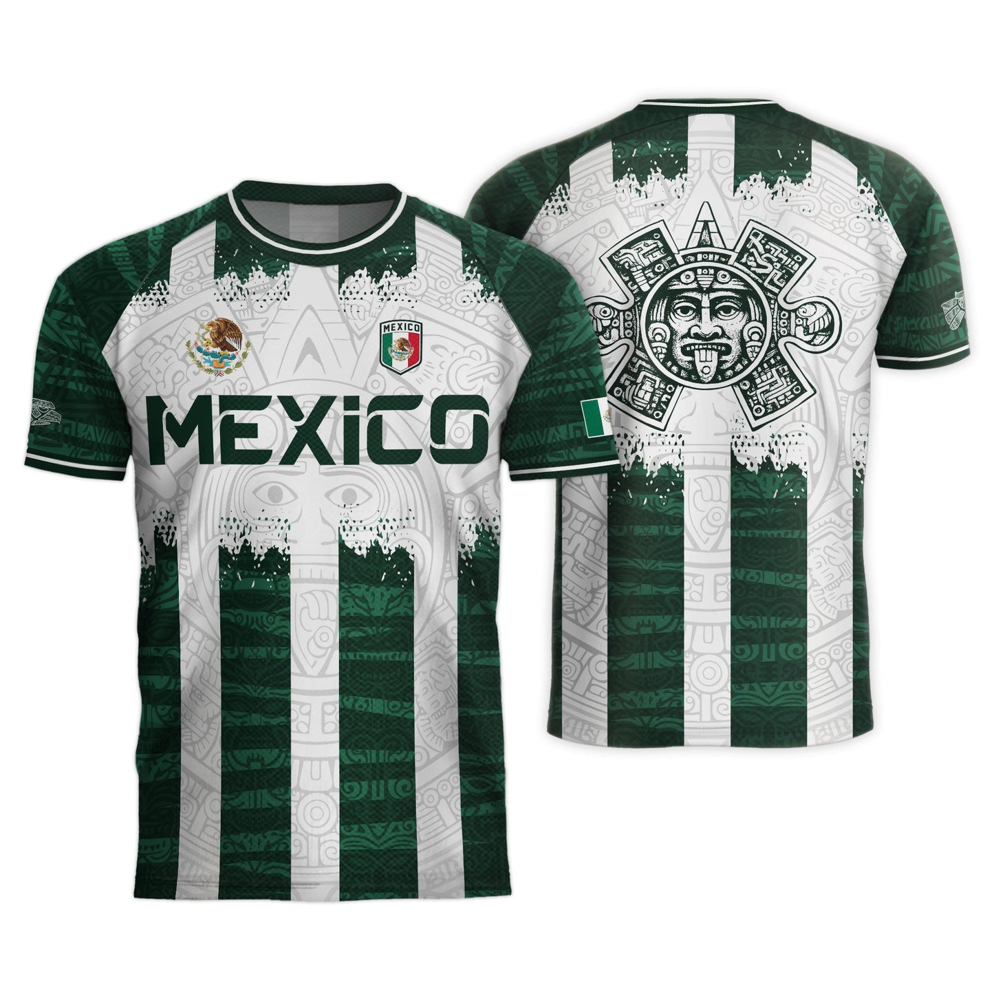 Mexico White Green Aztec Calendar Sun God Heritage National Soccer Jersey